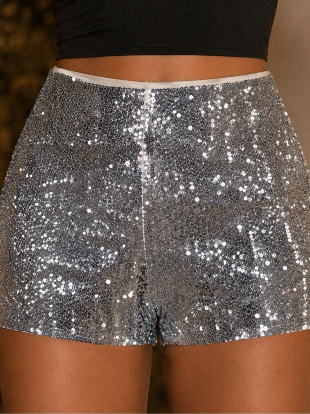 Silver Sequin Shorts High Waisted Sparkly Party Club NWT S M L XL